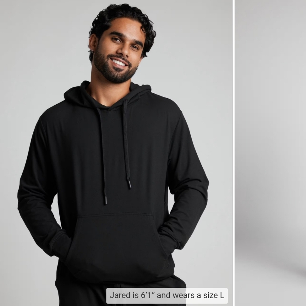 Men's Black Pullover Hoodie - Classic Lightweight Hooded Sweatshirt
